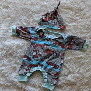 Blue Fox Onesie Outfit with Hat Set